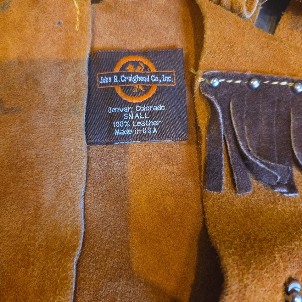 Chaleco y gorras de cuero John R Craighead Co talla pequeña vaquero occidental niños Texas Foto 4 de 4