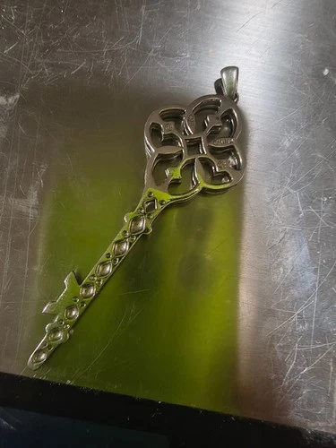 Sterling Silver 925 Skeleton Key Pendant Clear Stones China 5g image 4