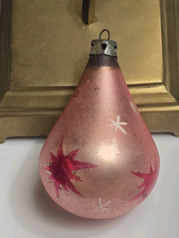 Vintage Poland Pink Mercury Glass Mica Glitter Star Christmas Ornament