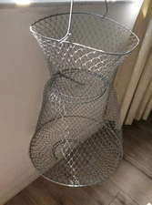 Vintage Fishing Metal Wire Keeper Net Live Bait Basket Cage Collapsible Fish Pot