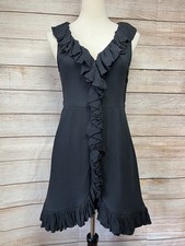 Marc Jacobs Silk Swiss Dot Ruffle Mini Dress Sz 6 8 V-Neck Black Sleeveless