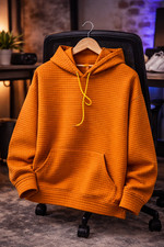 Waffle-Knit Woman's Hoodie, Burnt Orange, Size XL, Excellent Condition