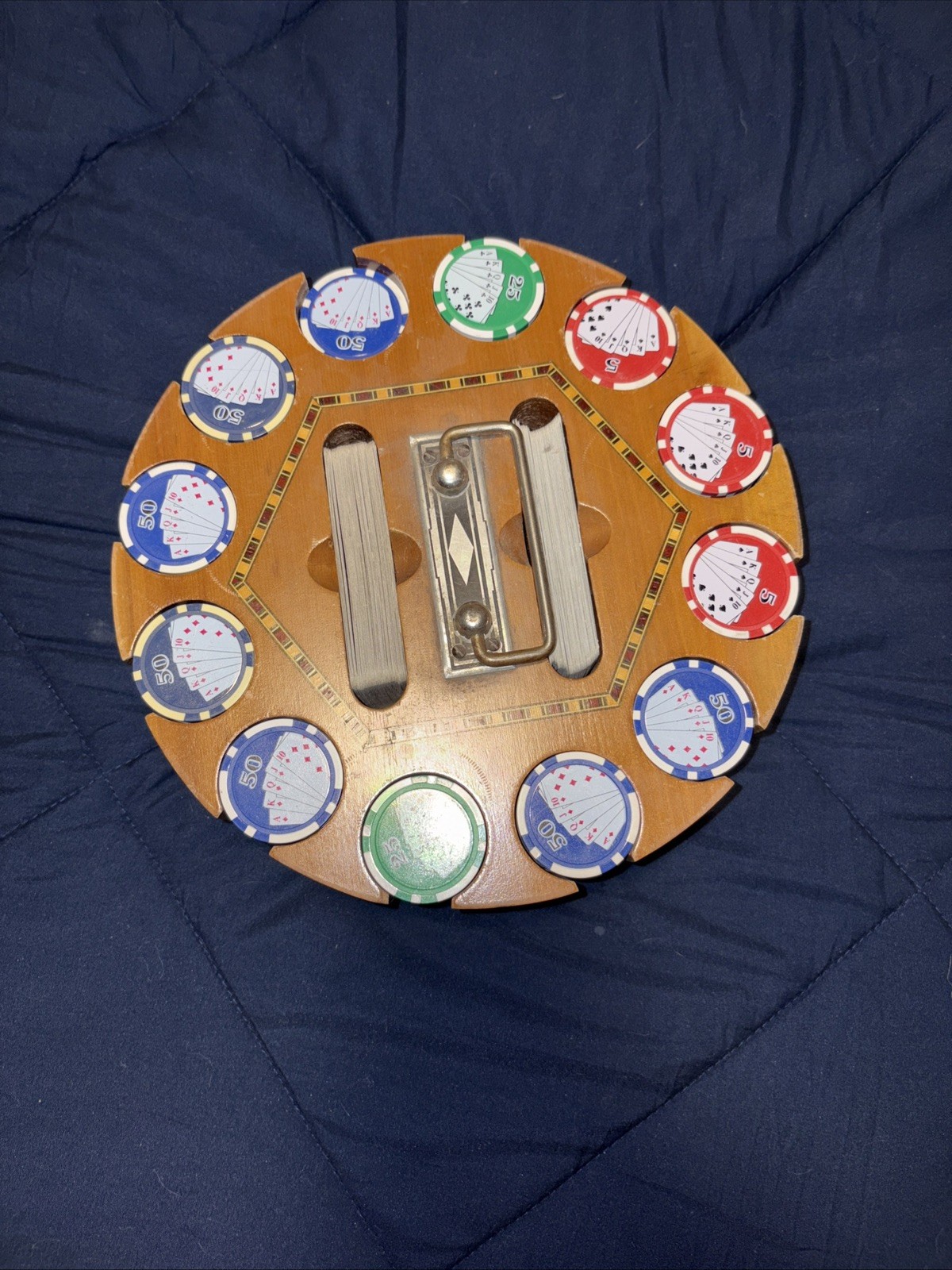 Vintage Drueke Rare PokerChip Set In Wood Carousel Handsome Inlay nice 