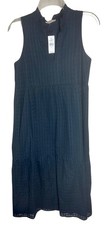 NEW Ann Taylor Loft Peasant Midi Dress Navy Blue Sleeveless Ruffle Collar XS NWT