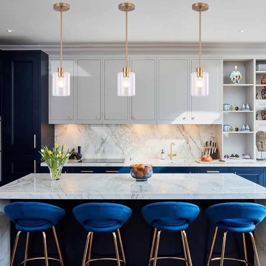 Brass Pendant Lights Kitchen Island - Gold Clear Glass Pendant Light Fixture ...