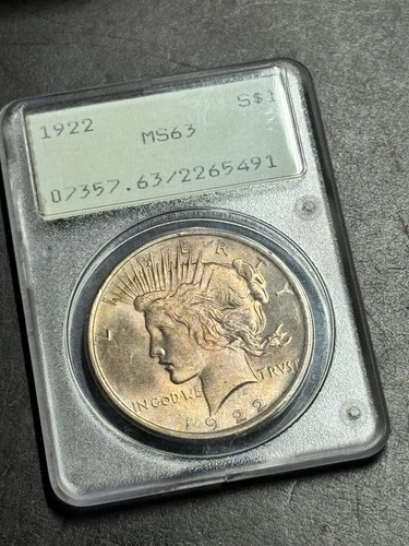 1922 P PEACE SILVER DOLLAR STUNNING TONED BU COIN PCGS MS63 OGH RATTLER (3556)