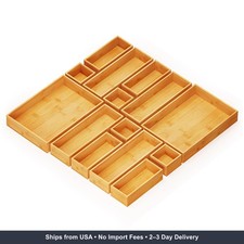 SpaceAid 14-Piece Bamboo Drawer Organizer Storage Boxes Set, Wood Tray Junk Draw