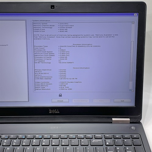 Dell Latitude E5570 Laptop i5 6440HQ 2.60GHZ 15.6" FHD 16GB NO HDD BIOS LOCKED - Picture 3 of 10