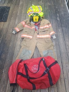 Real Firefighter Loadout Gear FULL SET: Helmet, Coat 44 36, Pants 40 34, Go Bag