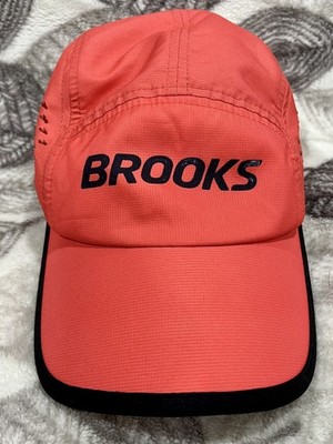 Brooks 5-panel spell-out logo strap-back hat adult OSFA orange activewear Boco