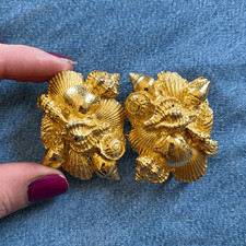 VTG Mimi di N Princess Seashell Buckle Belt Nautical Coastal Designer Gold