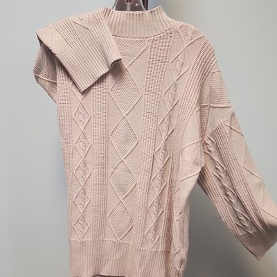 Philosophy Republic Women s M Beige Cable-Knit Mock Neck Sweater