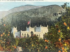 C 1920 A Home & Orange Grove in The Foothills CA White Border Antique Postcard