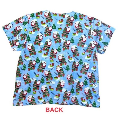 Devine Curves Scrub Christmas Top Women V Neck Short Sleeve Santa Blue Plus 3X - Picture 2 of 13