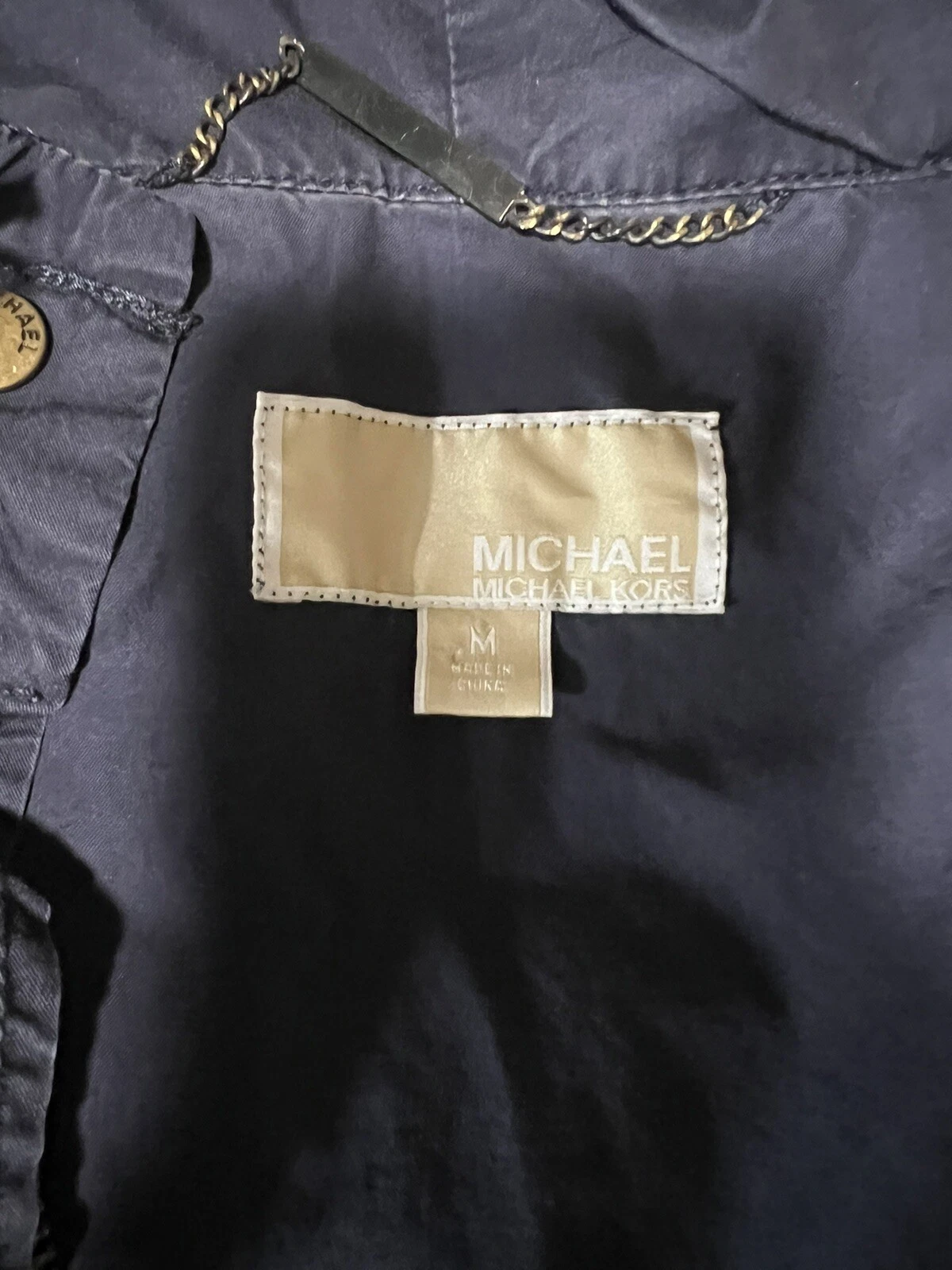 Michael Kors cappotto blu con cappuccio donna taglia media bottoni cerniera