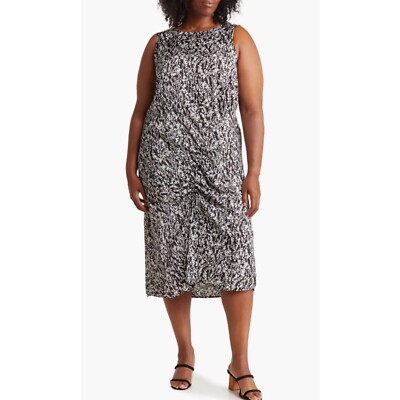 NORDSTROM RACK Shirred Satin Dress (Plus) 1X, BLACK