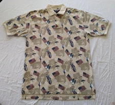 Golf Shirt Men's Size M Polo Brown USA Flag Patriotic Tee Flag Shoes Bag Clubs