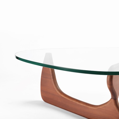 Noguchi Walnut Coffee Table Solid Wood Base 19mm Triangle Tempered Glass Top US - Picture 21 of 61