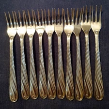 10 stainless cocktail forks tapas appitizer seafood SWIRL aka CORONET Farberware