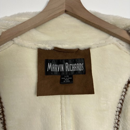 MARVIN RICHARDS Faux Suede Full Zip Coat Shearling Jacket Brown size Large - Picture 9 of 9