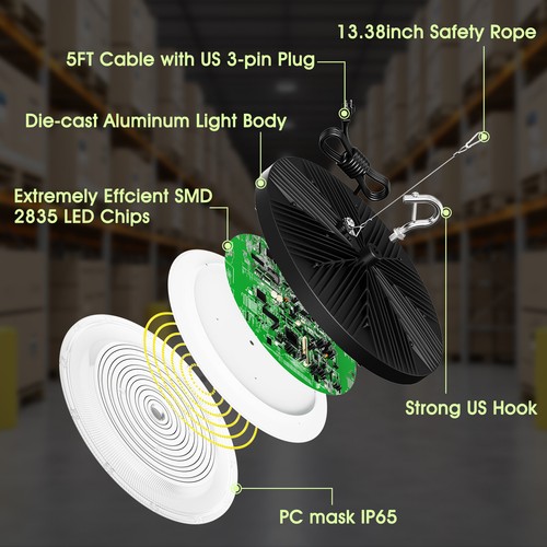 3 Pack 300W UFO Led High Bay Light Commercial Industrial Warehouse Shop Lights - Picture 4 of 7