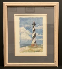 Vintage Ca.1994 Framed Seascape Lighting House Lithograph By Paul Brent