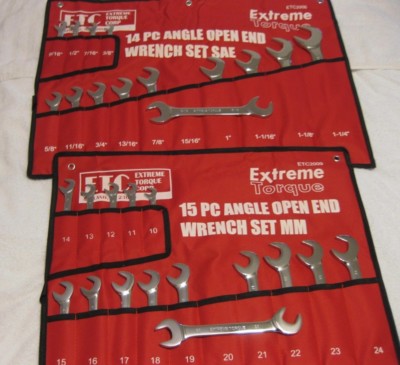 Special: 2 Open End 4-Way Angle Wrench Sets SAE & Metric Extreme Torque Line