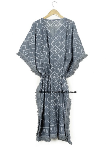 Anokhi Vintage Cotton Kaftan Hand Block Print Indian Gown Kimono Boho Maxi Dress - Picture 3 of 3
