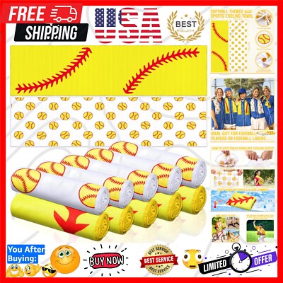 12-Pack Microfiber Sports Cooling Towels 40x12 Inch   Softball Themes in Yellow