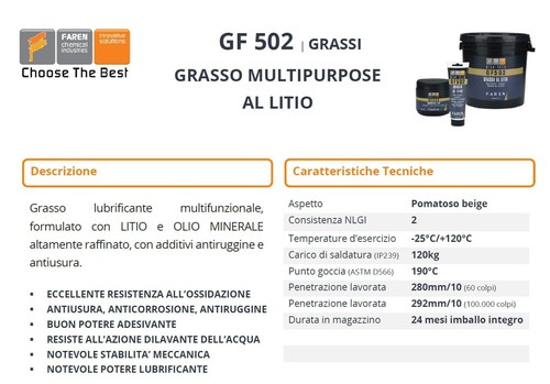 Faren GF502 Grasso al Litio Multifunzionale resistente Acqua e Ossidazione 500ml - Foto 4 di 4