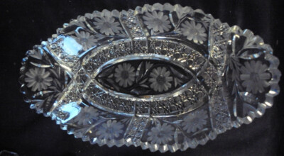 Cut glass Bread celery tray low american brilliant floral
