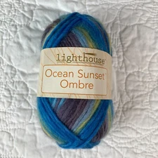 Lighthouse Ocean Sunset Ombre "Blues" Self Striping Wool Yarn -- 1 Skein