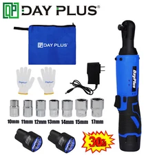 3/8'' Ratchet Right Angle Wrench Impact Power Tool Li-ion 2 Batteries +7 Sockets