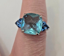 Blue Cubic Zirconia CZ Silver Plated Ring Sz 7.25