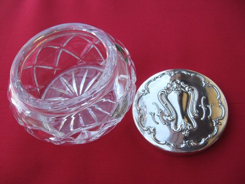 GORHAM ART NOVEAU CUT CRYSTAL/STERLING LID FOOTED POWDER JAR/VANITY BOX/NO MONO! - Picture 8 of 11
