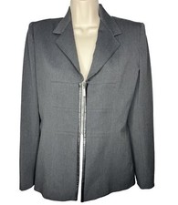 Vertigo Paris France Gray Blazer Suit Zip Up Jacket Leather Trim Sz M