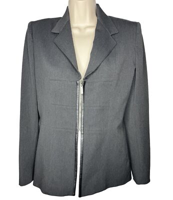 Vertigo Paris France Gray Blazer Suit Zip Up Jacket Leather Trim Sz
