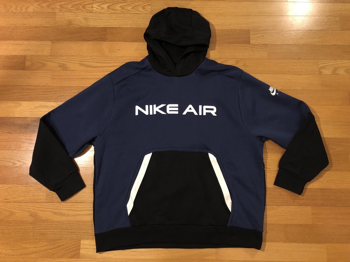 New XXL Nike Air Chest Hit Fleece Hoodie Black Navy Blue Pullover