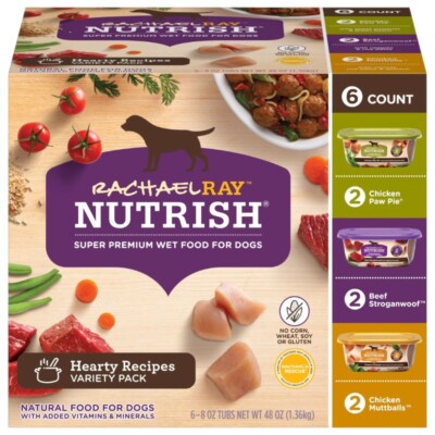 Rachael Ray Nutrish Hearty Recipes Variety Pack Wet Dog Food, 8 oz. Tubs