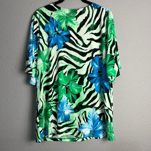 NWT Susan Graver Artisan Floral Zebra Print Artsy Beaded Neck Tunic Top Size L - Picture 5 of 9
