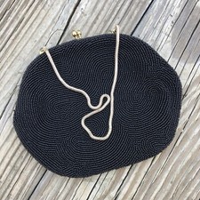 Vtg Neiman-Marcus Beaded Small Evening Purse Kiss Clasp Metal Chain