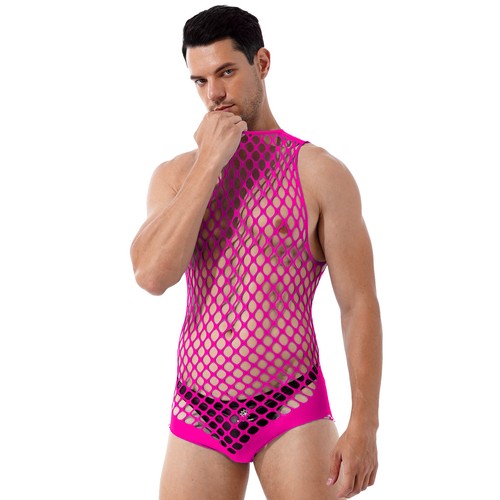 Hombre Ver a través de una pieza Fishnet Teddy Hollow Out Bodysuit Babydoll Nightwear - Imagen 36 de 70