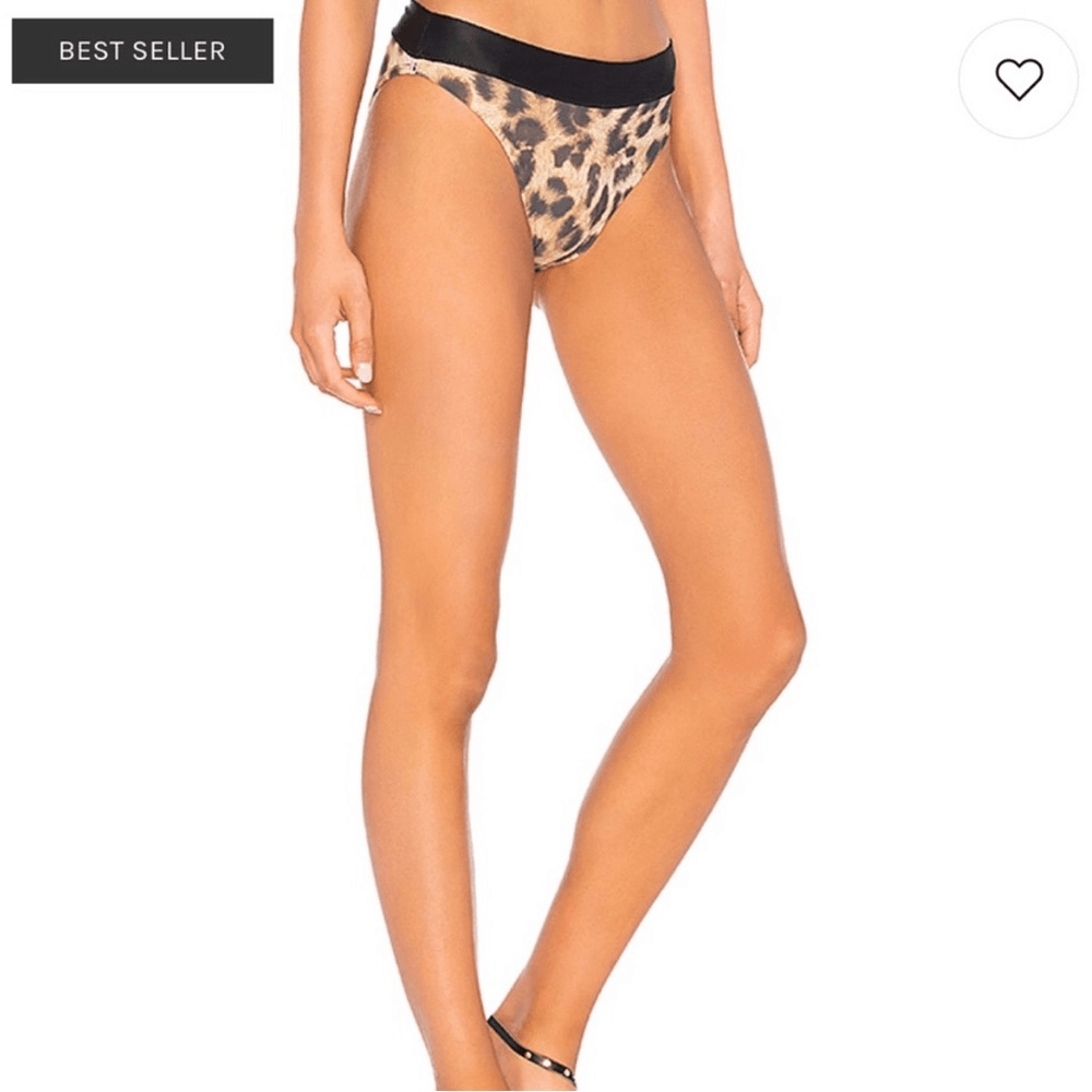 NWT Pily Q High Rise High Leg Leopard Cheetah Swim Bikini Bottom- Size Large