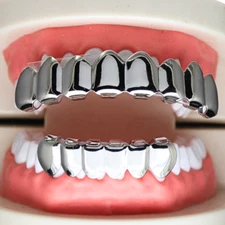 Custom Fit 8 Teeth Top 6 Bottom Silver Plated Grillz w/Molds Hip Hop Fashion