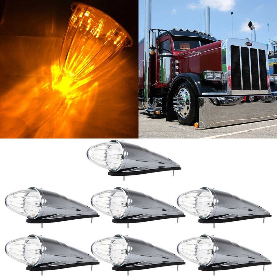 MARCADOR DE CABINA SUPERIOR TORPEDO 17 DIODOS LED TRANSPARENTE/ÁMBAR 7 PIEZAS 390 MM PARA PETERBILT Foto 2 de 4