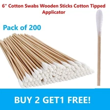 BUY 2 GET 1 FREE!  200 Pc Cotton Swab Applicator Q-tip Swabs 6" Long Wood Handle