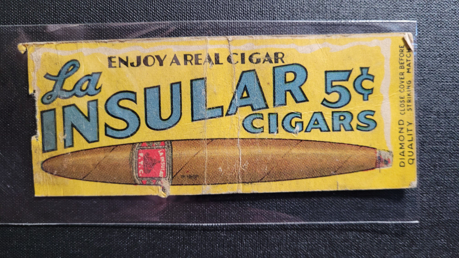 1920's La Insular Cigars "Diamond Quality" Matchbook Match Cover