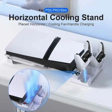 For PS5 Pro / Slim Gamepad Console Charging Dock Horizontal w/ Cooling Fan Stand