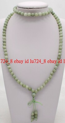 6/8/10mm 108 Natural green jade Gems Beads Buddhist Prayer Mala Energy Necklace