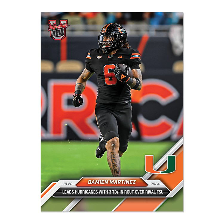 Damien Martinez Miami Hurricanes 3 TD 2024 Bowman U Now Football Card 33 Presale
